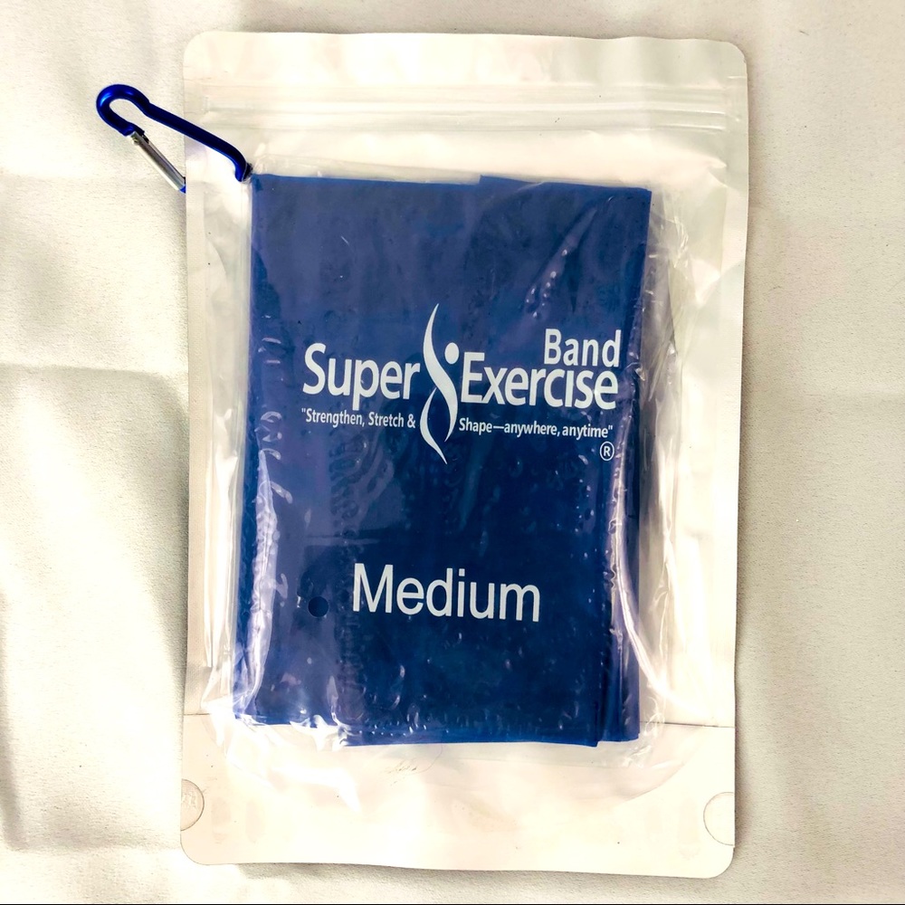 NWOT Super Exercise Resistance Band blue medium in carry pouch